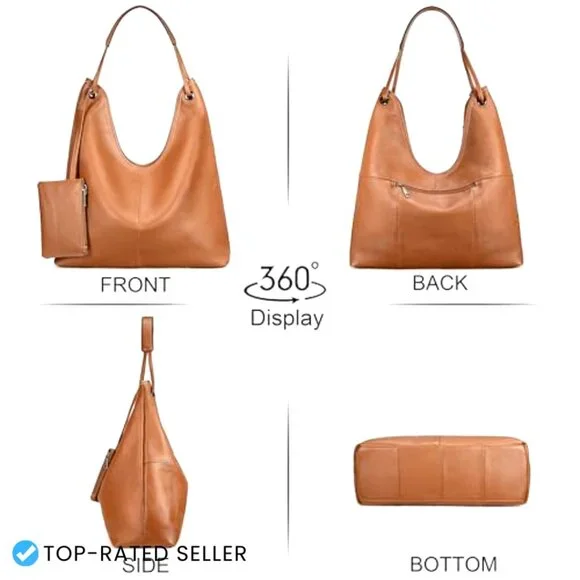 Genuine Leather Hobo Handbag with Coin Pouch Elegant Sophisticated Shoulder Bag